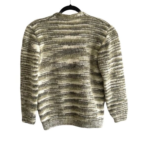 HAND KNIT Mohair Wool V-Neck Sweater Green Cream S - Picture 3 of 6